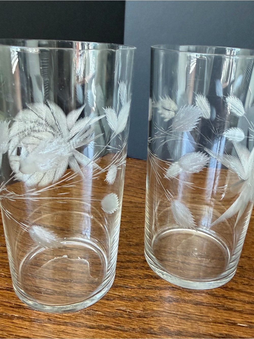 Vintage Etched Wheat Glasses‎ Set of 2 Mid Century Tumblers 5” Tall